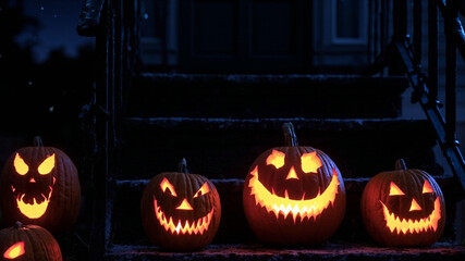 Eerie Illuminated JackOLanterns Decoration Display for Spooky Halloween Holiday Night