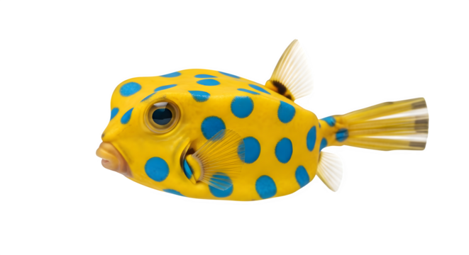 Yellow boxfish with blue spots swimming in the ocean