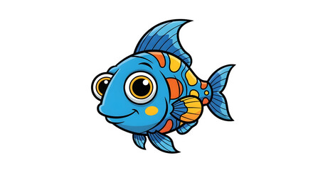 Cartoon blue fish with orange and yellow spots swimming in a