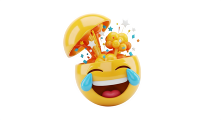 Exploding mind emoji with confetti and stars representing overwhelming emotion
