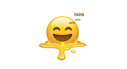 Melting laughing emoji with a happy expression on a black studio background