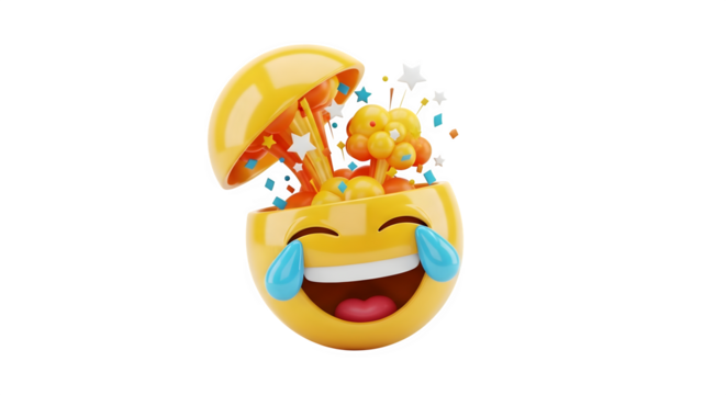 Exploding mind emoji with confetti and stars representing overwhelming emotion