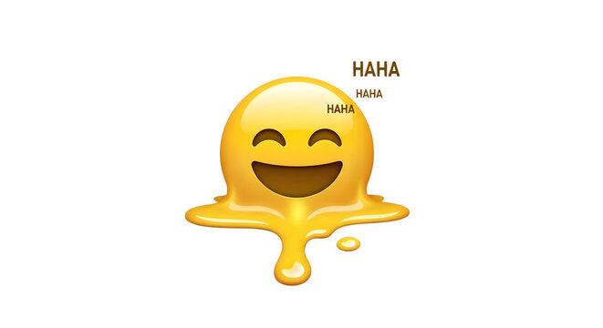 Melting laughing emoji with a happy expression on a black studio background