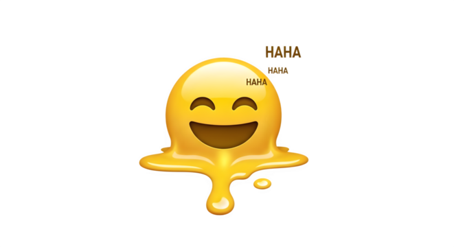 Melting laughing emoji with a happy expression on a black studio background