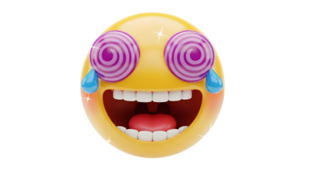 Dizzy emoji with spiral eyes and tears of joy expressing extreme amusement