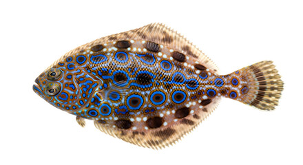 Fototapeta premium Beautiful peacock flounder with vibrant blue and brown spots
