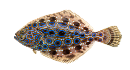 Beautiful peacock flounder with vibrant blue and brown spots