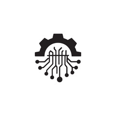 Gear Circuit Fusion Icon – Technology Meets Engineering
Minimalist black icon combining a gear and circuit board, symbolizing the synergy of mechanical and digital innovation.