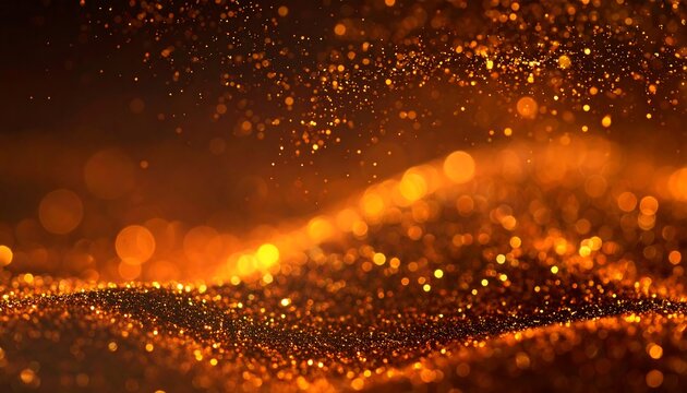 Abstract, shimmering gold particles float & coalesce, creating a textured, luminous, undulating wave-like effect