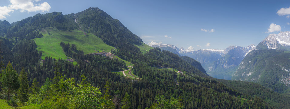 View of mountain valley near Jenner mount in Berchtesgaden National Park, Alps