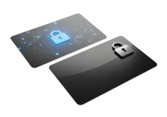 Digital payment card set with lock icon isolated on transparent background