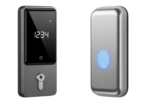 Digital security door lock bundle isolated on transparent background