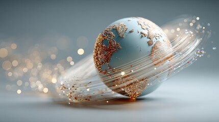 A digital representation of Earth, spinning with a trail of light, symbolizing connectivity and global movement.