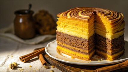 Spekoek, Delicious Layered Indonesian Cake Lapis Legit with Cinnamon Stick Dessert Food