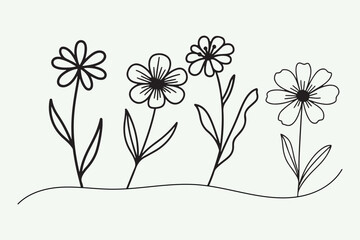 Minimalist Line Art Flowers Vector Illustration.