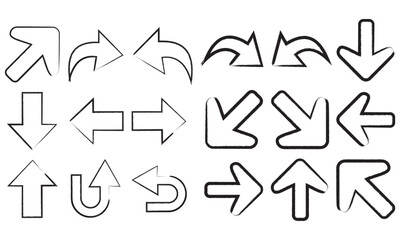 Collection of various black and white arrow shapes in a grid layout