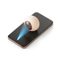 Smartphone with an eye scanner projecting a blue light beam
