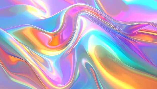 Abstract shimmering waves of iridescent colors flow like silk in this macro digital art illustration - Powered by Adobe