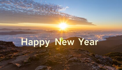 Golden Sunrise — Cinematic sunrise over misty mountains, warm golden tones, elegant typography “2026” glowing in light fog, ultra realistic, soft lens flare, premium lighting.
