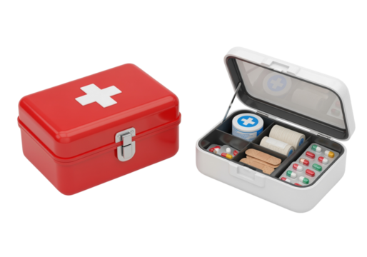 First aid kit 3D duo isolated on transparent background - Powered by Adobe