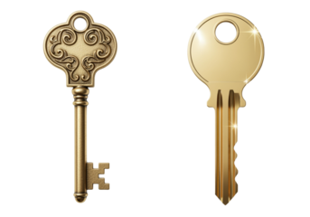 Golden key 3D duo isolated on transparent background