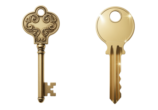 Golden key 3D duo isolated on transparent background