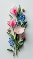 Obraz premium Floral Elegance: A delicate arrangement of vibrant tulips and hyacinths presents a fresh and fragrant display. capturing the natural beauty and timeless grace of spring blossoms.