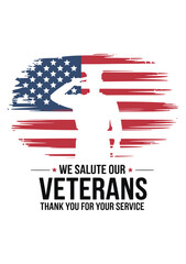 Patriotic Veterans Day Tribute, Soldier Saluting American Flag, Honoring Service and Sacrifice, Military Appreciation Illustration, Thank You Veterans, USA Pride, Memorial, Heroism, Patriotic Celebrat