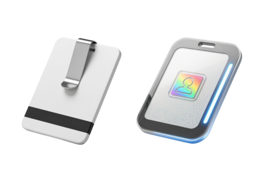 Keycard access badge 3D duo isolated on transparent background - Powered by Adobe