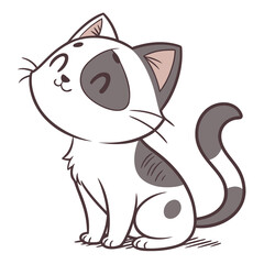 a flat-style vector icon of a cute cat sitting, with white and gray tones, no background