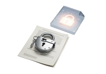 Locked file set with digital security icon isolated on transparent background