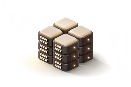 Isometric data servers stacked to represent a digital database