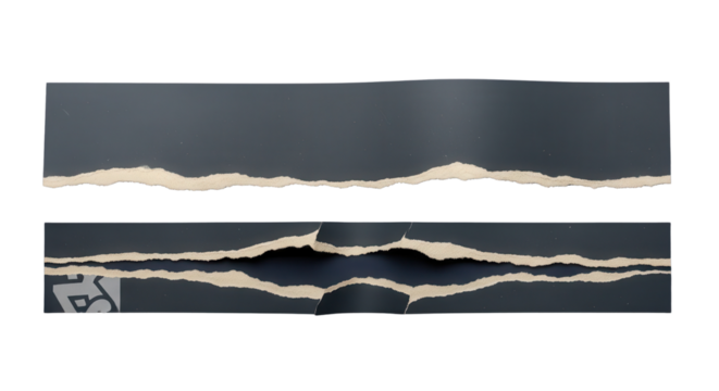 Torn strip of dark grey paper isolated PNG with Transparent Background - Powered by Adobe