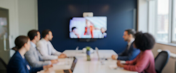 Business people attend a video conference meeting in a modern office, connecting through technology in a collaborative professional setting that promotes teamwork, focus, and innovation.