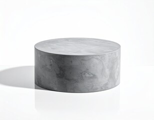 Cylindrical gray concrete stool/table on white background