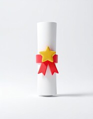 Rolled parchment tied with ribbon and star on white