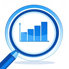 Blue bar graph under magnifying glass