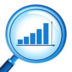 Magnifying glass zooms in on a rising bar graph