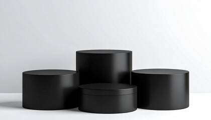 Black cylinders on white, simple staging