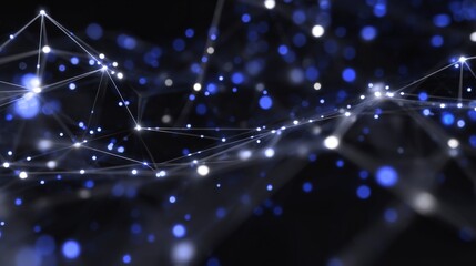 Obraz premium Abstract network with connected nodes and dots on dark background