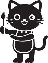 Cute chef cat holding fork ready to serve food vector