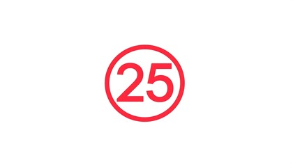 Red outlined circle enclosing the bold number '25', centered against a stark white background