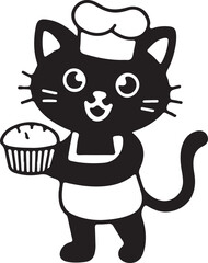 Adorable black chef cat holding a delicious pie vector