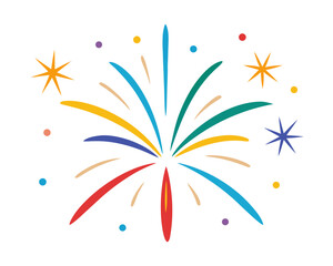 Fireworks burst in night sky, colorful vector illustration, isolated on white background