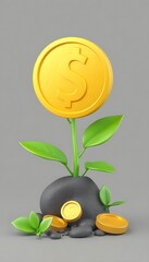 Money Growth 3D Illustration Dollar Coin