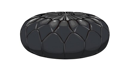 Black Moroccan Leather Pouf Ottoman 