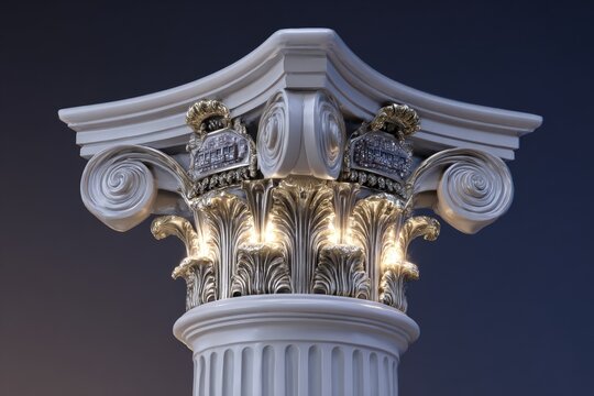 Fototapeta Classical greek column capital with ornate tech details for elegant architectural design