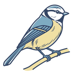 a flat-style vector icon of a small bird perched, blue and yellow tones, no background.
