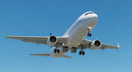 Obraz premium Airplane in Flight Against Blue Sky - Commercial Aviation and Transportation.