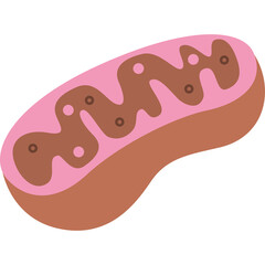 Illustration of a mitochondrion cell organelle with pink and brown interior details against a transparent background representing cellular biology and science